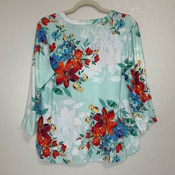 Van Heusen Linen Blend Floral 3/4 Sleeves Top - Picture 5 of 11